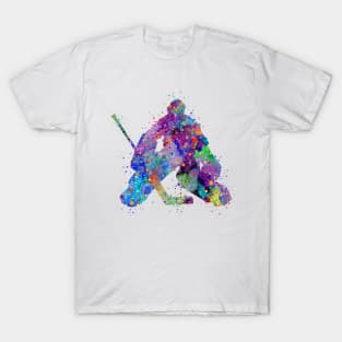 Ice Hockey Boy Goalie Colorful Watercolor T-Shirt